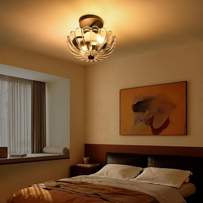 Semi Flush Mount Ceiling Light, Modern Kitchen Lighting Fixtures Ceiling, Rustic Ceiling Light Fixtures, Ceiling Lights with Glass Shade for Hallway Foyer Entryway Bedroom