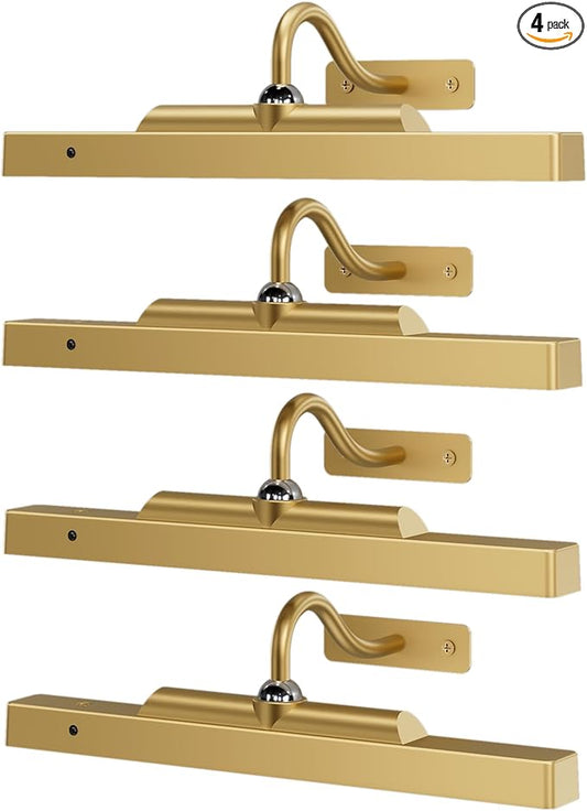 4 Pack Art Light Set, 12" Wireless Battery Picture Lighting, Remote Control Timer 3 Color Temps for Bedroom,Hallway, Museum (Antique Gold)