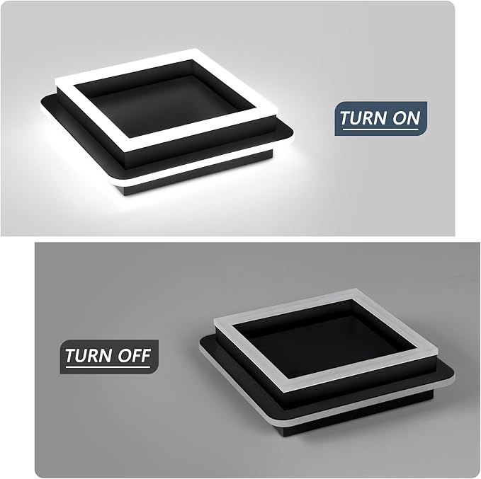 CANEOE Black Modern LED Ceiling Light, Square Flush Mount Ceiling Hallway Light Fxitures, 6000K Cold White Small Close to Ceilings Lamp for Bedroom Hallway Kitchen Balcony Cloakroom