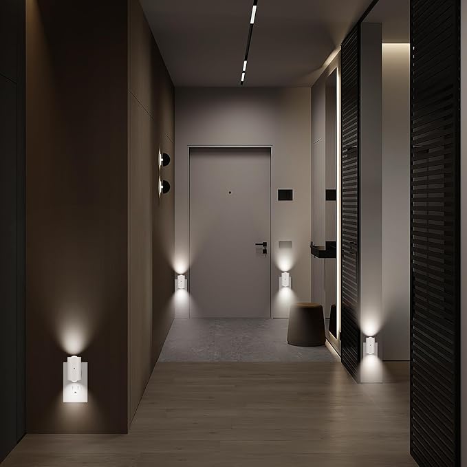4-Pack Plug-in Dimmable Night Lights with Light Sensor, 4000K Cool White, Adjustable Brightness 0-200 LM, Auto On/Off at Dusk & Dawn for Bathroom Hallway Staircase