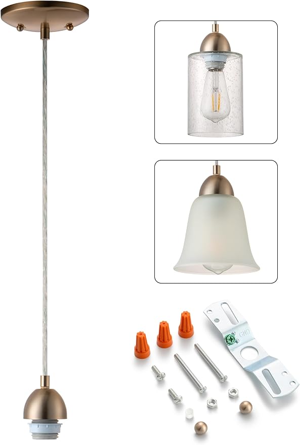 Champagne Bronze Pendant Light Fixture Kit, Small Pendant Lights Kitchen Island, DIY Make Modern & Farmhouse & Industrial Hanging Light, Adjustable Height, 1 Pack（Shade and Bulb Not Included）