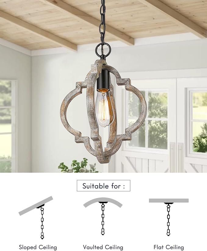 Farmhouse Pendant Lights, Wood Dining Room Light Fixtures, Adjustable Height Hanging Pendant Lights for Kitchen Island, Foyer, Entryway