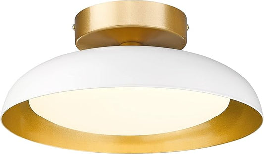 kudos Flush Mount Ceiling Light, 12-inch LED Ceiling Light Fixture, White and Gold Finish, 12W 1200lm Light Fixtures Flush Mount for Bedroom, Hallway, 3CCT Adjustable, KDCL01-WT