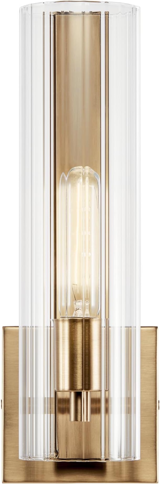 Kichler Jemsa 1 Light Wall Sconce, Modern Light with Clear Fluted Glass in Champagne Bronze for Bathroom, Powder Room, Sides of Fireplace, Down a Hallway, Kitchen, or Bedroom (14" x 4.75"), 55165CPZ