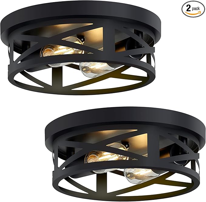 Flush Mount Ceiling Light Fixture,Black 2-Light Hallway Light Fixtures Ceiling,Light Fixtures Ceiling Mount for Farmhouse,Kitchen,Hall,Bedroom,Bathroom (2 Pack)