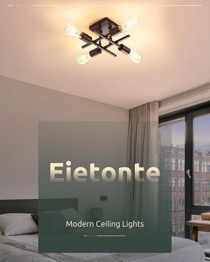 Industrial 4-Light Semi Flush Mount Ceiling Light Fixtures, Farmhouse Oil-Rubbed Bronze Chandelier Lighting, Modern E26 Base Sputnik Ceiling Lamps for Living Room Hallway, 2 Pack
