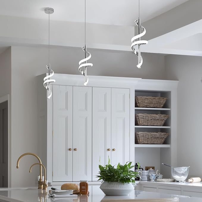 Led Pendant Light Fixtures,6000K Cool White Modern Pendant Lights for Kitchen Island,Adjustable Kitchen Island Light Fixture for Dining Room Bedroom Sink, 1 Pack (Chrome, 2 Packs)