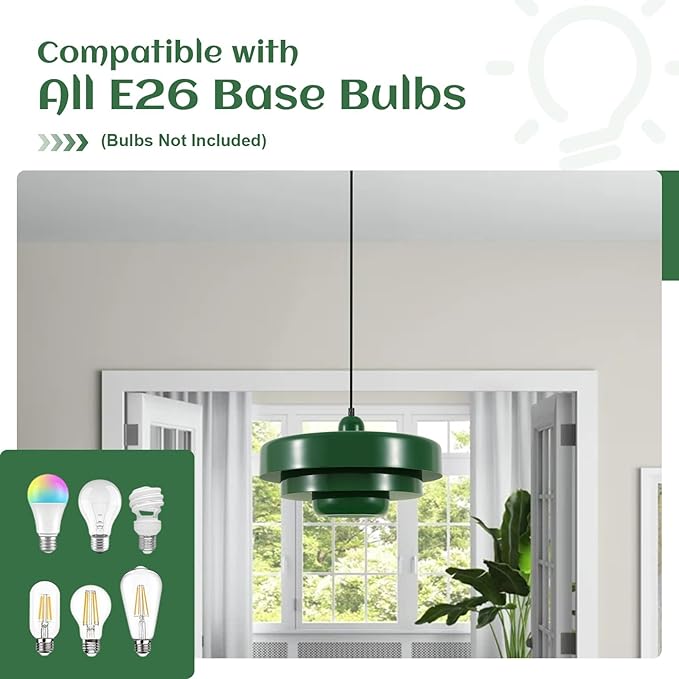 Set of 2 Green Pendant Lights, Small 3-Layer Metal Shade Chandeliers, Modern Farmhouse Island Lights for Kitchen Over Sink, Foyer, and Dining Room