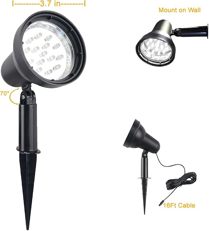 SUNLONG Solar Powered Spot Lights Outdoor Waterproof 2 in 1 Bright Solar SpotLights Power Adjustable for Flag Yard Flagpole Landscape Dusk to Dawn 2 x Spots White