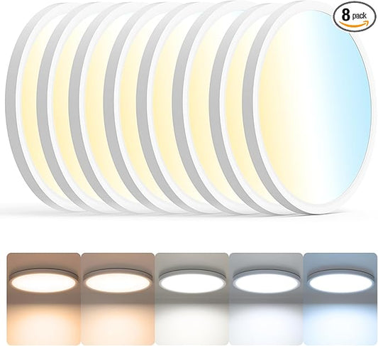 8Pack LED Flush Mount Ceiling Light,12inch 24W,2700K-6500K 5 Color Temperature Selectable Ceiling Lights, 3200LM Low Profile Ceiling Light for Bedroom Kitchen Hallway
