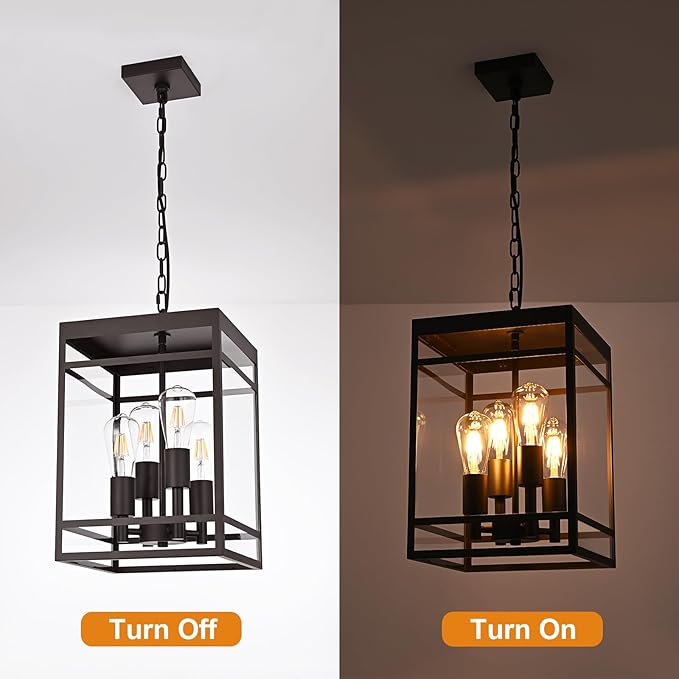 VINLUZ 4-Light 16" Outdoor Pendant Light with Adjustable Chain, Oil Rubbed Bronze Outdoor Hanging Light Fixture, Exterior Hanging Lantern Chandelier for Entryway Patio Garden