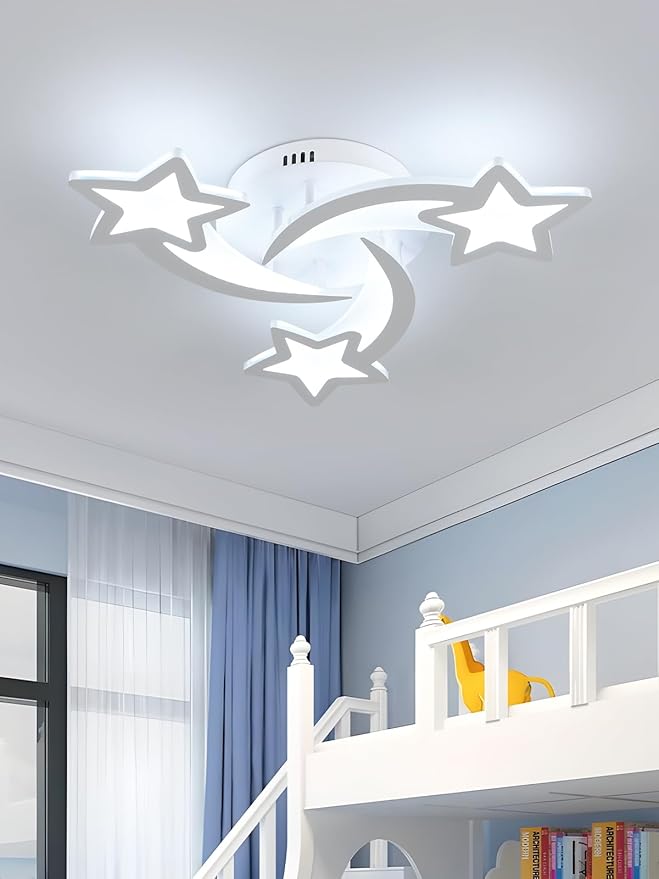 Goeco Kidsroom Ceiling Light, 6500K White Acrylic Close to Ceiling Light Fixtures, Stars Creative Cartoon Flush Mount Ceiling Lamp Fixture for Kids Room, Bedroom, Living Room