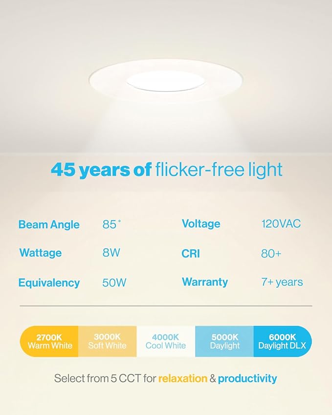 Sunco 12 Pack 3 Inch LED Recessed Lights, Ultra Thin Ceiling Lighting, 500 LM, 8W (50W Equivalent), Selectable C2700K/3000K/4000K/5000K/6000K, Dimmable, Wafer Thin, Canless with Junction Box