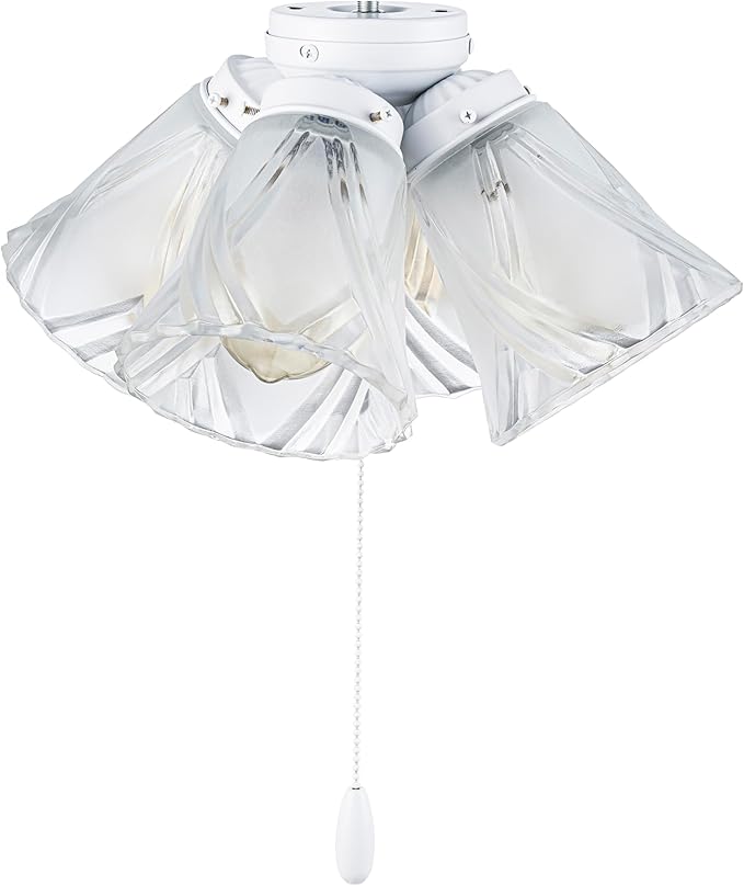 Aspen Creative 22018-3, Four-Light Ceiling Fan Light Kit with Pull Chain, Matte White Finish with Frosted and Clear Glass Shades, 14" Diameter x 7-3/8" Height