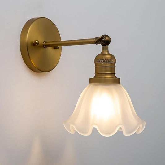 Phansthy Vintage Wall Sconces with Frosted Glass Lampshade 180 Degree Adjustable Brass Sconces Modern Glass Wall Lighting Fixture for Bedside Bedroom Doorway Bathroom (Antique)