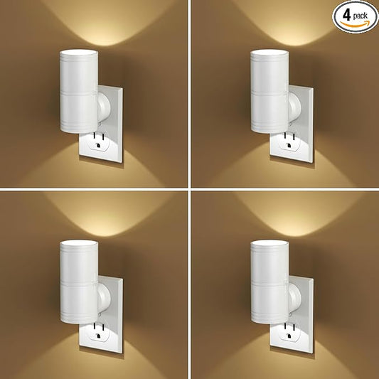 Likelgn Night Light Plug into Wall, 4 Pack Dimmable LED Nightlight with Dusk to Dawn Sensor, Soft White Glow, for Hallway, Bathroom, Bedroom, White