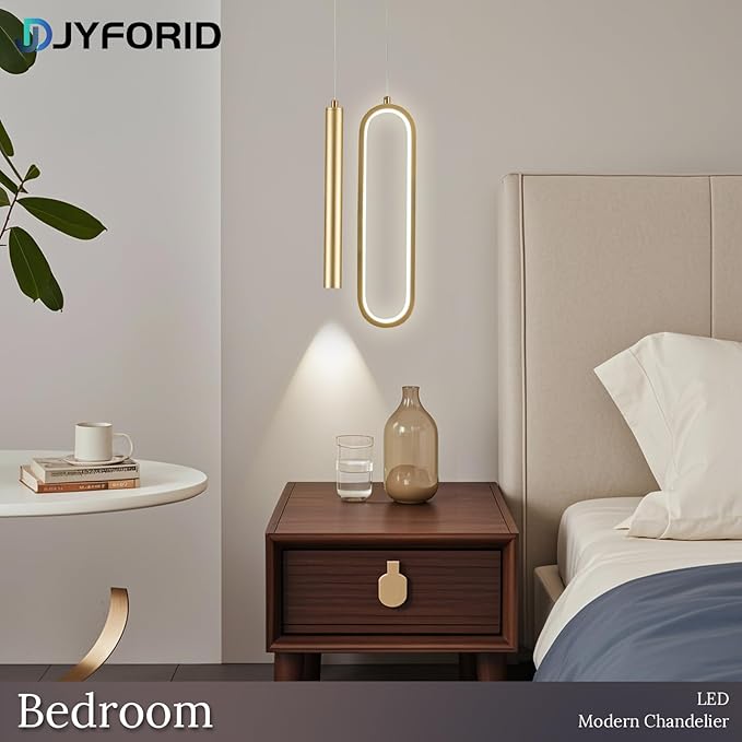 Gold Modern Mini LED Pendant Light with Remote Control, 24W 3-Color Temp Stepless Dimmable Ceiling Hanging Light for Bedroom Kitchen Island Dining Room Foyer Entryway