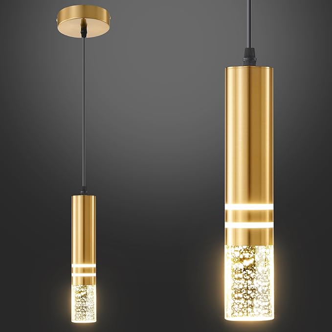 Pendant Lights Kitchen Island 12-Watt 1-Light Dimmable LED Gold Modern Hanging Mini Crystal Pendant Light for Kitchen Island