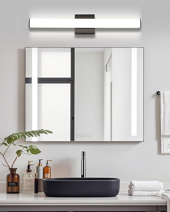 LED Bathroom Vanity Light Fixtures 24in Matte Black,Dimmable18W 4000K Natural White Square Wall Fixture, Modern Lighting for Over Mirror, Damp Rated