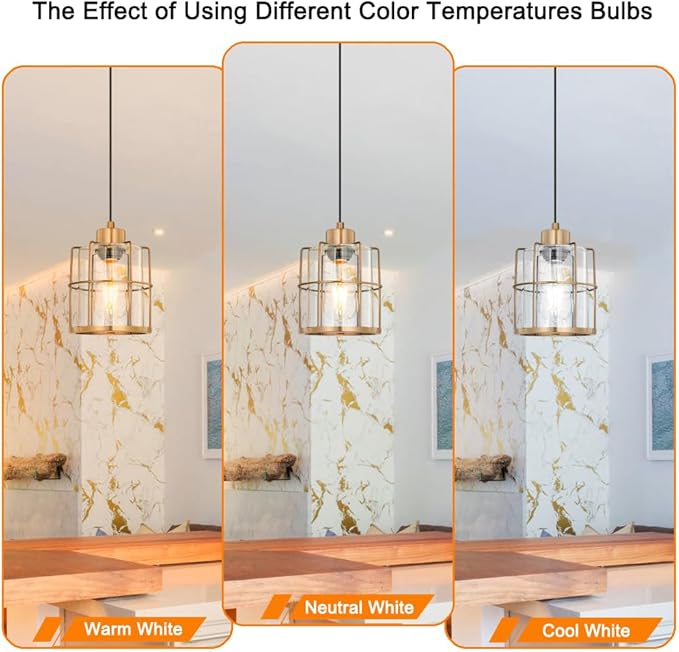Brass Gold Pendant Light Fixture Set of 2, Modern Pendant Lights Kitchen Island over Sink, Cylinder Bathroom Light Fixture with Clear Glass, Farmhouse Hanging Light Fixture with Adjustable Cord