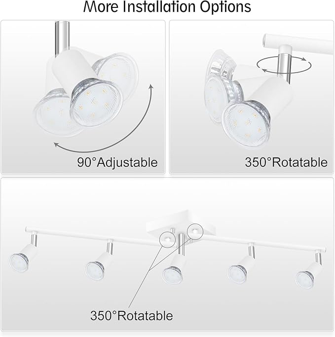 BoostArea 5 Light Track Lighting Fixtures Ceiling, Matte White Kichen Track Lighting, Rotatable Light Heads, Adjustable Modern Directional Ceiling Light for Kitchen,No Bulbs
