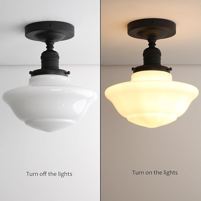 Pathson Vintage Flush Mounted Ceiling Lighting with Milk White Glass Shade, Mid-Century Style Ceiling Light Fixture for Hallway Foyer Loft Living Room Bedroom