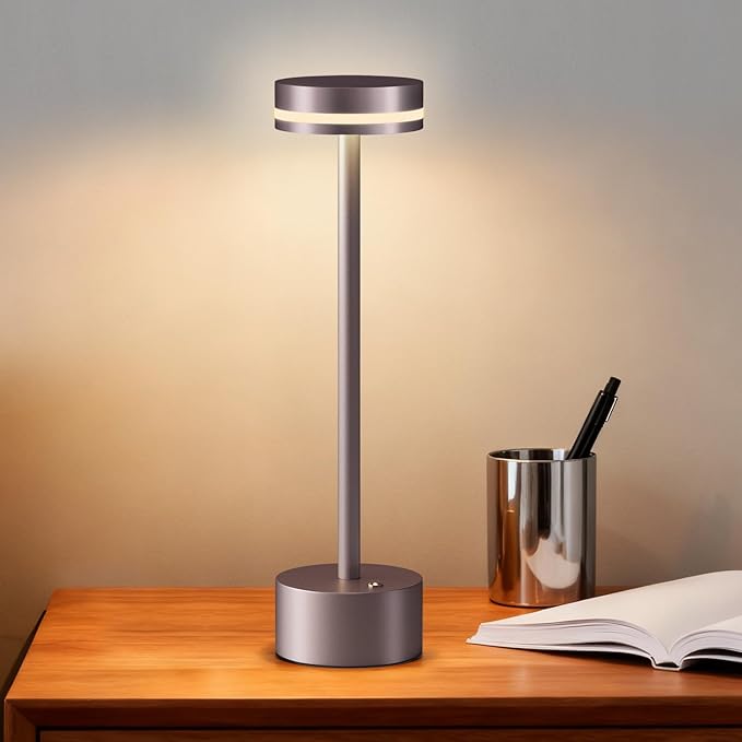 Modern Cordless Table Lamp Rechargeable, Aluminum Touch Lamp & 4000mAh Battery Operated, 3000K LED Table Lamps for Home Decor, Dining, Reading, Desk, Bedroom, Gift
