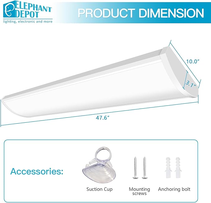 4FT LED Wraparound Light Fixture, 48 inch Garage Led Ceiling Lights, 54W 6210LM,3500/4000/5000K, 120-277V Commercial 4 FT Led Light Fixture for Laundry Room,Warehouse,Closet,Shop,Garage UL