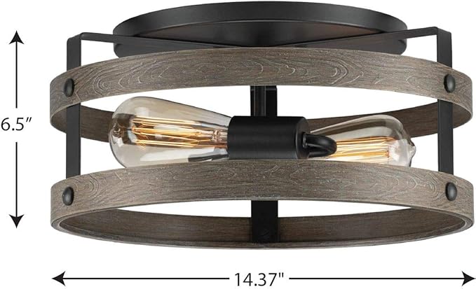Progress Lighting Gulliver Collection 2-Light Weathered Gray Farmhouse Flush Mount Ceiling Light, 6.50x14.37x14.37