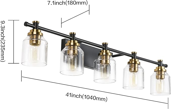 SOLFART 5-Light Bathroom Light Fixtures Over Mirror Bath Vanity Lights Black Brass Finished Lighting Vintage Globe Lights