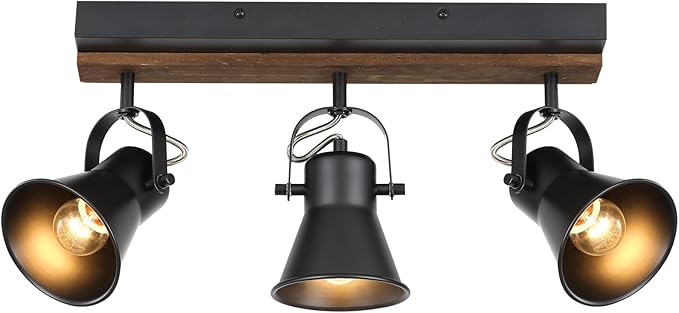 SEEBLEN 3-Light Kitchen Light Fixtures, Adjustable Ceiling/Wall Mount Spotlight, Industrial Black Track Lighting for Living Room, Dining Room, Hallway, Bathroom