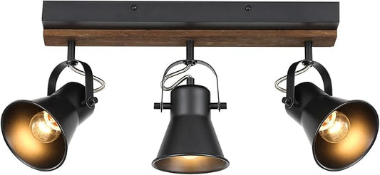 SEEBLEN 3-Light Kitchen Light Fixtures, Adjustable Ceiling/Wall Mount Spotlight, Industrial Black Track Lighting for Living Room, Dining Room, Hallway, Bathroom