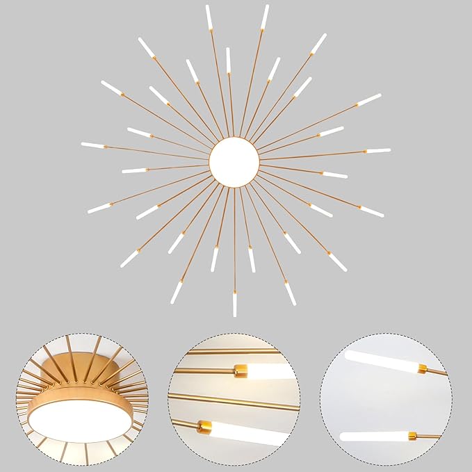 JAYMP 50.4" Ceiling Light Modern Flower Shape Ceiling Lamp for Living Room Dining Room Flush Mount Metal Acrylic Sputnik Firework Petal LED Lighting Fixture (Matte Gold, 30+1 Lights)