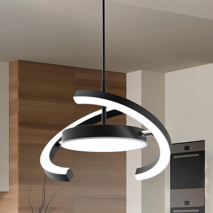 FIMEI LED Saturn Pendant Lights, 3000-6000K Dimmable Adjustable Hanging Chandelier Saturn Ring Design for Dining Room Kitchen Island Entryway Bedroom Foyer Black (Black, 1)