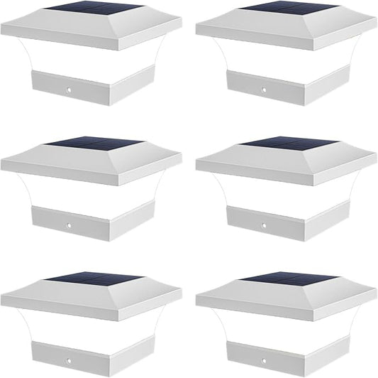 T-SUN Solar Post Cap Lights, Waterproof Outdoor Solar Powered Deck Fence Post Lights for 4 X 4 Wooden/Vinyl Posts, 6000K Cool White Lighting Decor for Deck, Patio, Garden, Porch, Fence(White - 6 Pack)