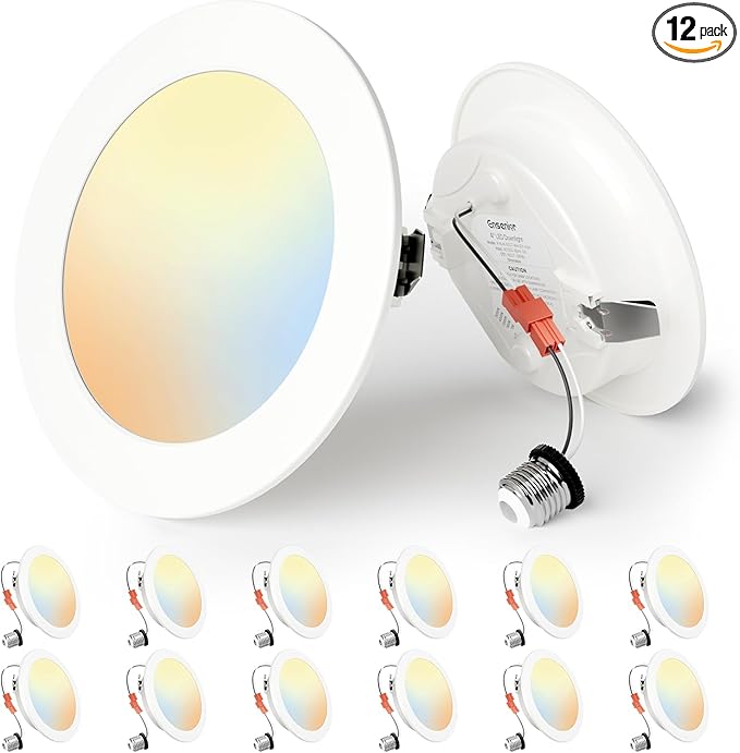 Ensenior 4 Inch LED Can Lights 12 Pack, Dimmable Retrofit Led Recessed Lighting, 5CCT Adjustable Color Temperature (2700K-5000K), 7W=77W 700LM, IC & Damp Rated, ETL&FCC Certified