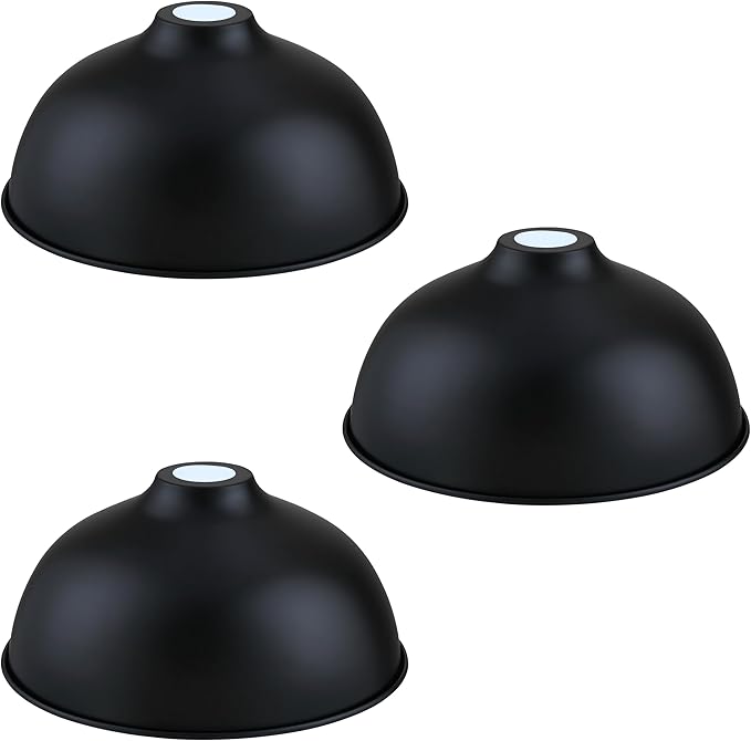 Industrial 11" Metal Drum Replacement Shades,1.6" Fitter Opening for Threaded Medium Base Socket,H5.2*D11 Black Finish 3 Pack