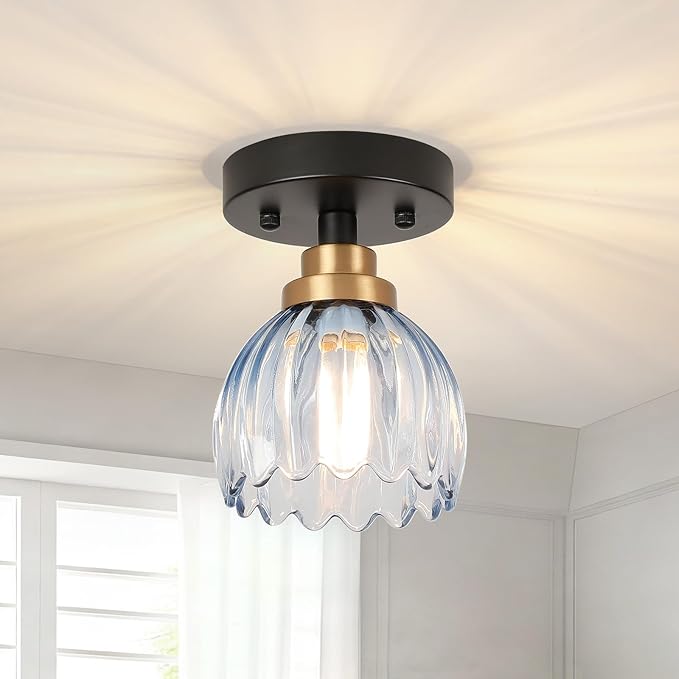 TALOYA Semi Flush Mount Ceiling Light, Close to Ceiling Light Fixtures with Blue Tulip Glass Shades Modern Farmhouse Lighting Fixtures for Hallway Corridor Kitchen Bathroom Bedroom Passway