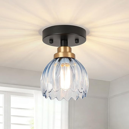 TALOYA Semi Flush Mount Ceiling Light, Close to Ceiling Light Fixtures with Blue Tulip Glass Shades Modern Farmhouse Lighting Fixtures for Hallway Corridor Kitchen Bathroom Bedroom Passway