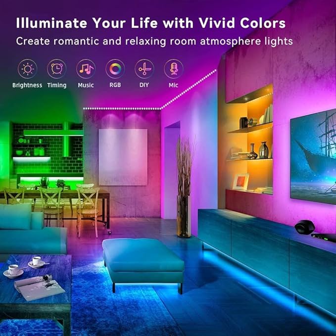 Lcutml 100FT Smart LED Strip Lights , RGB Strip Lights Sync to Music with 40 Key Remote Controller LED Lights for Bedroom, Christmas Lights decration (Multi-Colored, 100FT)