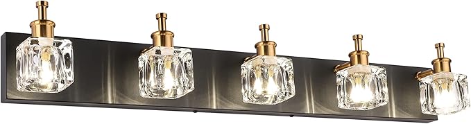 PRESDE Black Bath Vanity Light Fixtures for Bathroom Lighting Modern Glass Shade Matte Black Wall Sconce