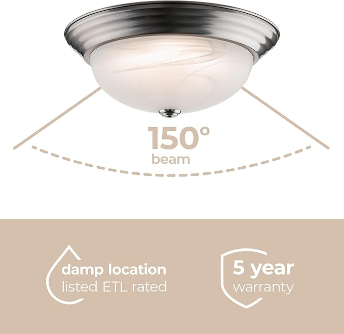 Builder Essential Collection LED 16W 1,350 Lumens 11in Round Flush Mount Ceiling Light with White Marbled Glass and 5-CCT Selectability 2700-3000-3500-4000-5000K and in Brushed Nickel