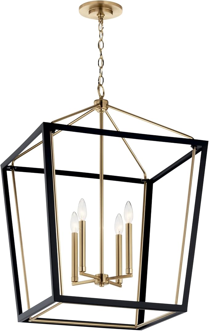 Kichler Delvin 4-Light Foyer Pendant, Updated Traditional Light with Clear Glass in Champagne Bronze and Black, for 2-Story or Vaulted Foyer, Dining Room, Living Room, or Kitchen, 52620CPZBK