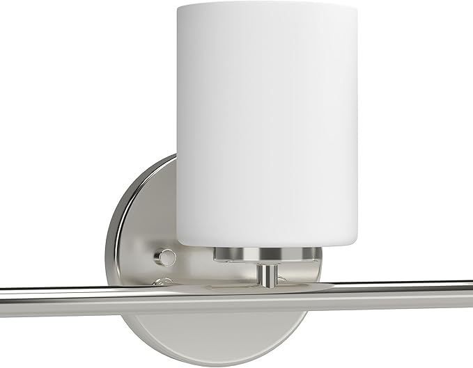 Replay Collection 3-Light Etched White Glass Modern Bath Vanity Light Brushed Nickel
