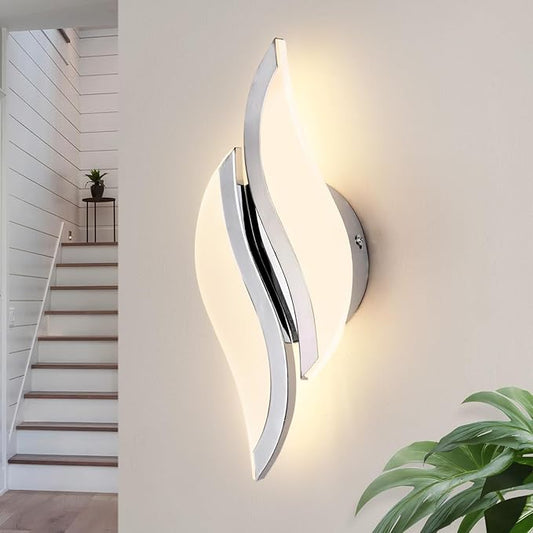 CANEOE Modern LED Wall Sconce 6000K Chrome Indoor Wall Light Fixtures Acrylic Wall Sconce Lighting for Living Room Bedroom Bedside Bathroom Hallway Stairway Wall Lamp (Chrome, 1 Pack, 3000K)