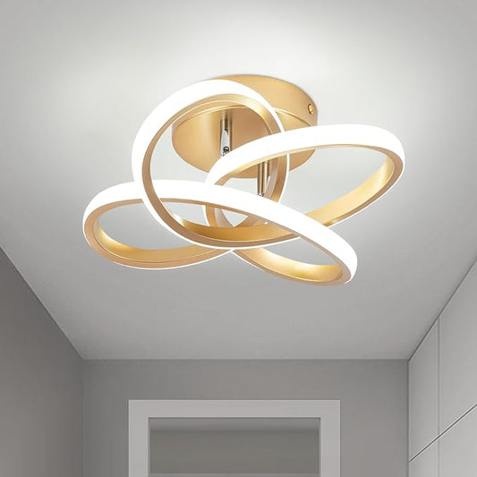 Led Ceiling Light, Gold 30cm Modern Ceiling Lights LED, Simple Curved Ceiling lamp, Ceiling Lighting Fixture for Hallway Bedroom LivingRoom Entryway Balcony Stair - 26W Cool White Light 6000K