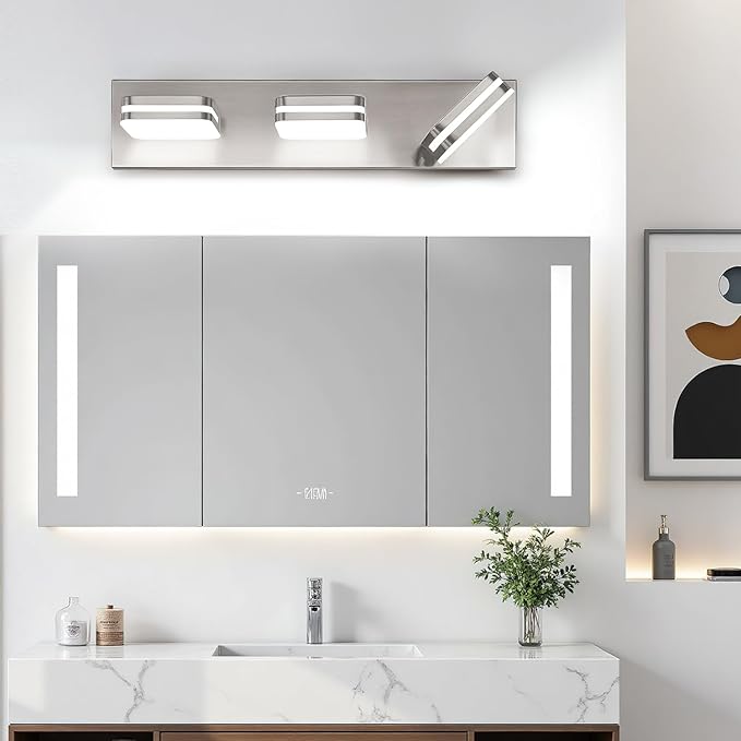 360° Rotate LED Bathroom Vanity Light Fixtures, 1300LM Acrylic Brushed Nickel Vanity Lights for Bathroom, Modern Wall Lighting Fixtures Over Mirror Kitchen Living Hallway (Natural White Light 5000K)