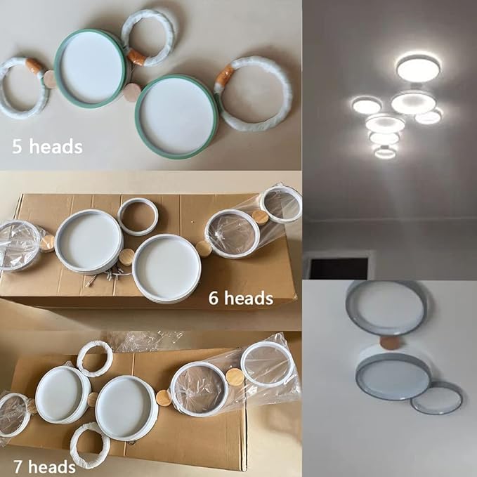 3-Lights LED Ceiling Light Fixture,22 Inch Modern Ceiling Lights Flush Mount Wooden 20W Dimmable Chandelier for Living Room Bedroom Kitchen,3000K/4000K/6000K Temperatures Selectable Grey