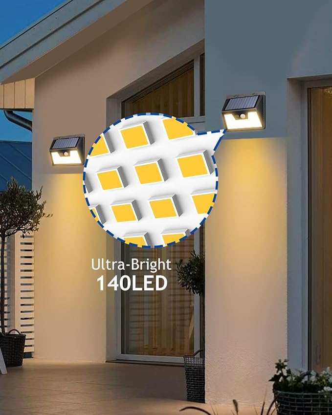 Peasur Solar Outdoor Lights [5 Pack/140LED], Motion Sensor Light Ultra-Bright, Solar Powered Security Lights 3 Modes, Waterproof for Outside Garden Yard (Warm White)