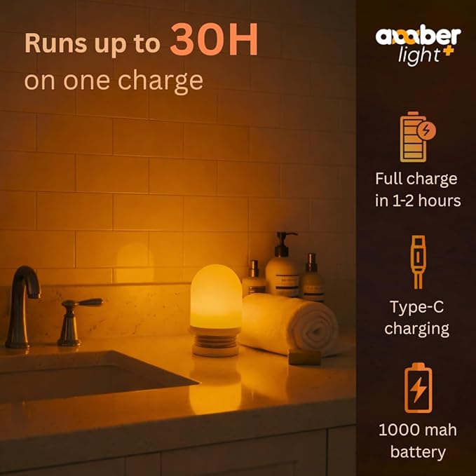 Amber Light + Pebble - Rechargeable Sleep Lamp, Blue Light Free Night Lamp for Bedtime Reading, 1000mAh Battery, Melatonin-Friendly Ambient Glow, 3.5 Inch (Amber)